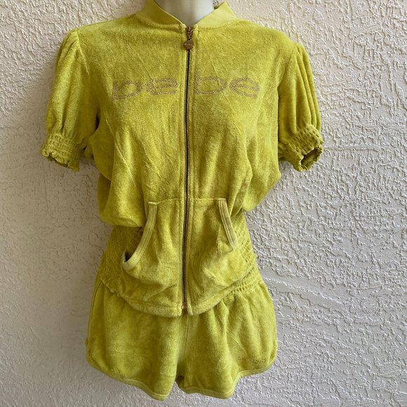 BEBE TRACK SUIT SHORT SET SZ M VINTAGE LOGO RARE SET USA - Picture 1 of 13